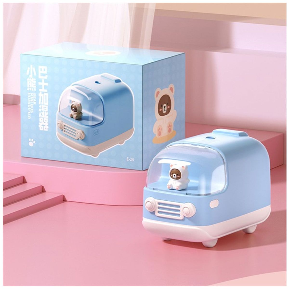 NEO DIGITAL - Humidificador E-24 difusor de aroma vaporizador 350ml luz LED Celeste