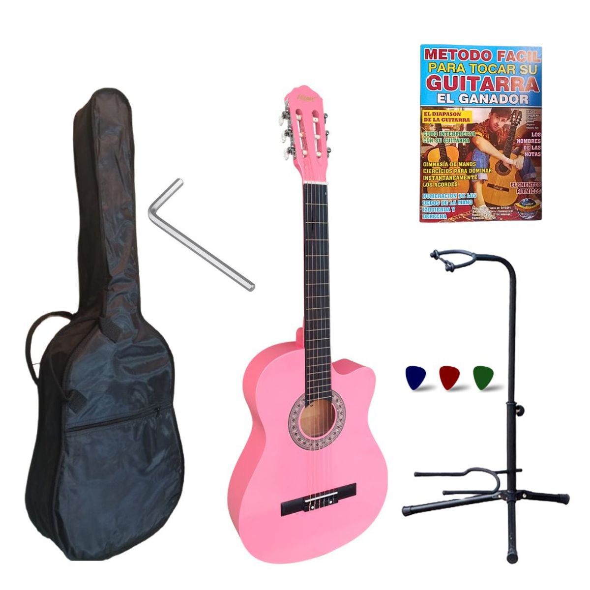 VOZZEX - Guitarra acústica c/corte ROSADO   39″ con funda con varilla de calibración «VOZZEX»
