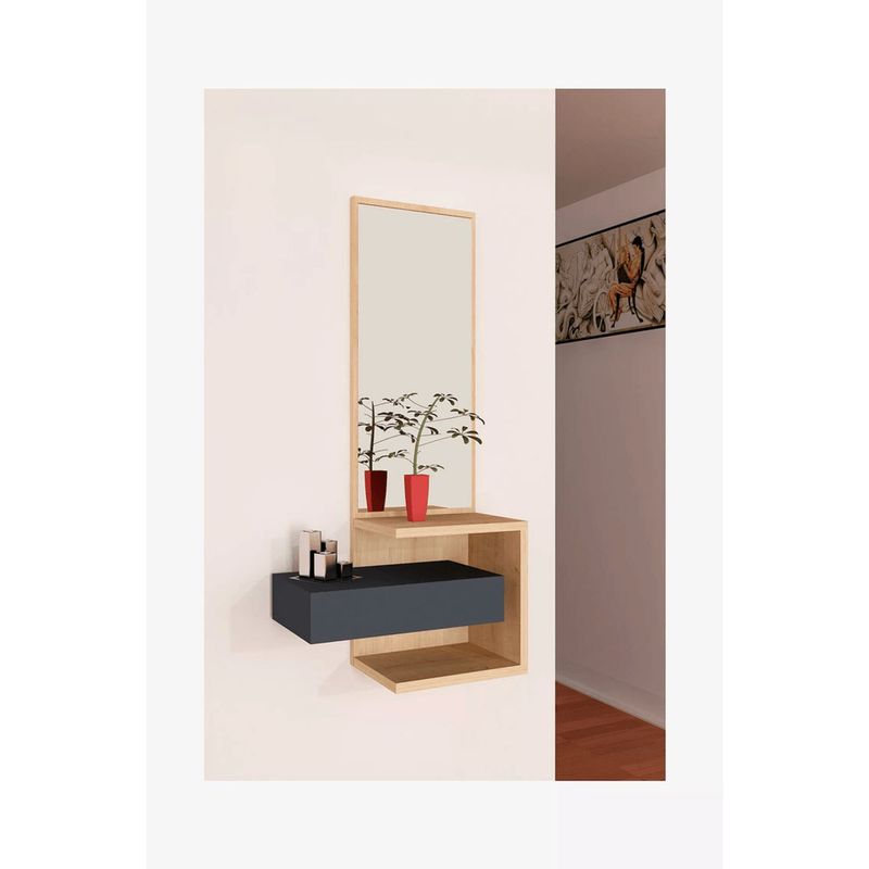 TU MESITA - Recibidor Moderno 1 cajón + Espejo Girona color Haya/Negro TU MESITA