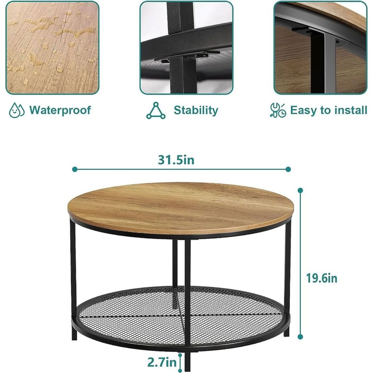 TU MESITA - Mesa de Centro Circular Tinelli color Marrón TU MESITA