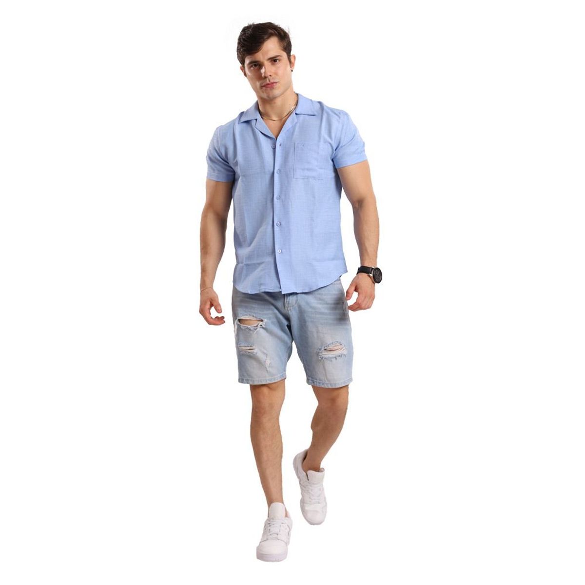 TROPIKL - Camisa Smart Casual Hombre SkyBlue Line Slim Fit