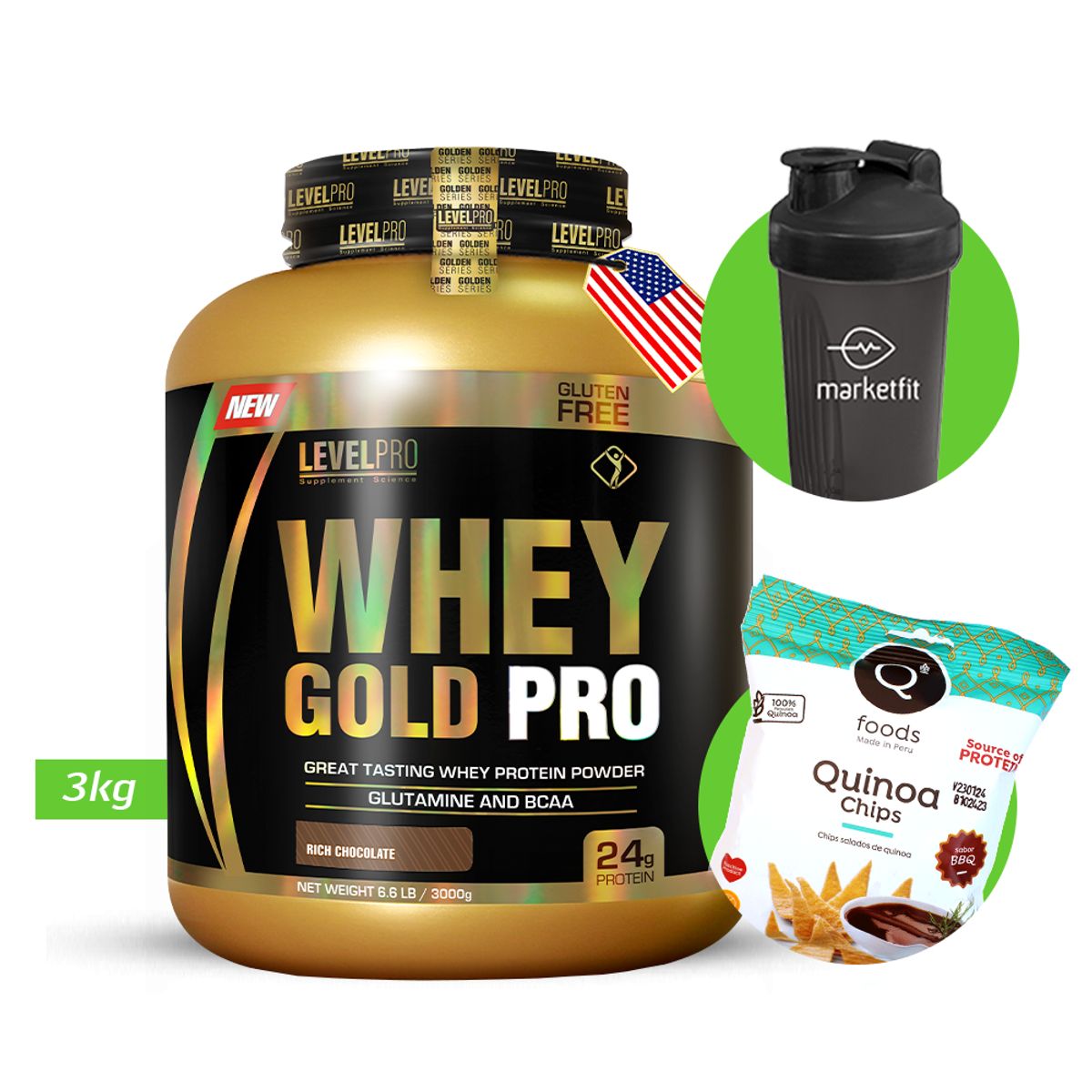 LEVEL PRO - LEVEL PRO Whey Gold Pro 3kg Chocolate + Regalos