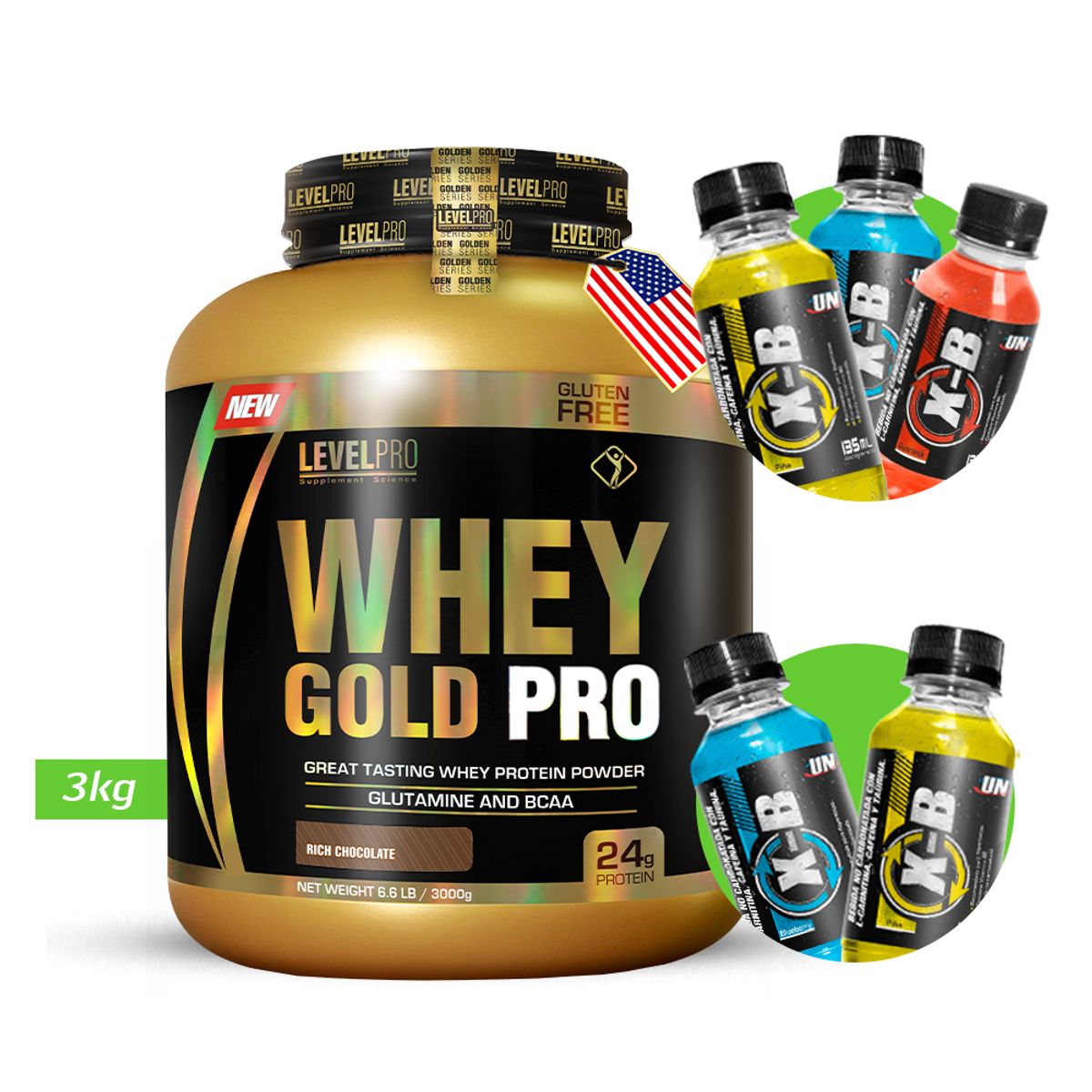LEVEL PRO - LEVEL PRO Whey Gold Pro 3kg Chocolate + Regalos