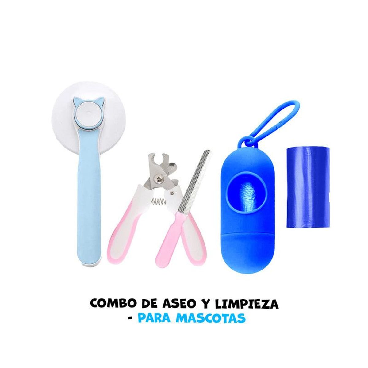 GENERICO - Bolsas  Azul + Cortaúñas y limpiador + Cepillo Celeste