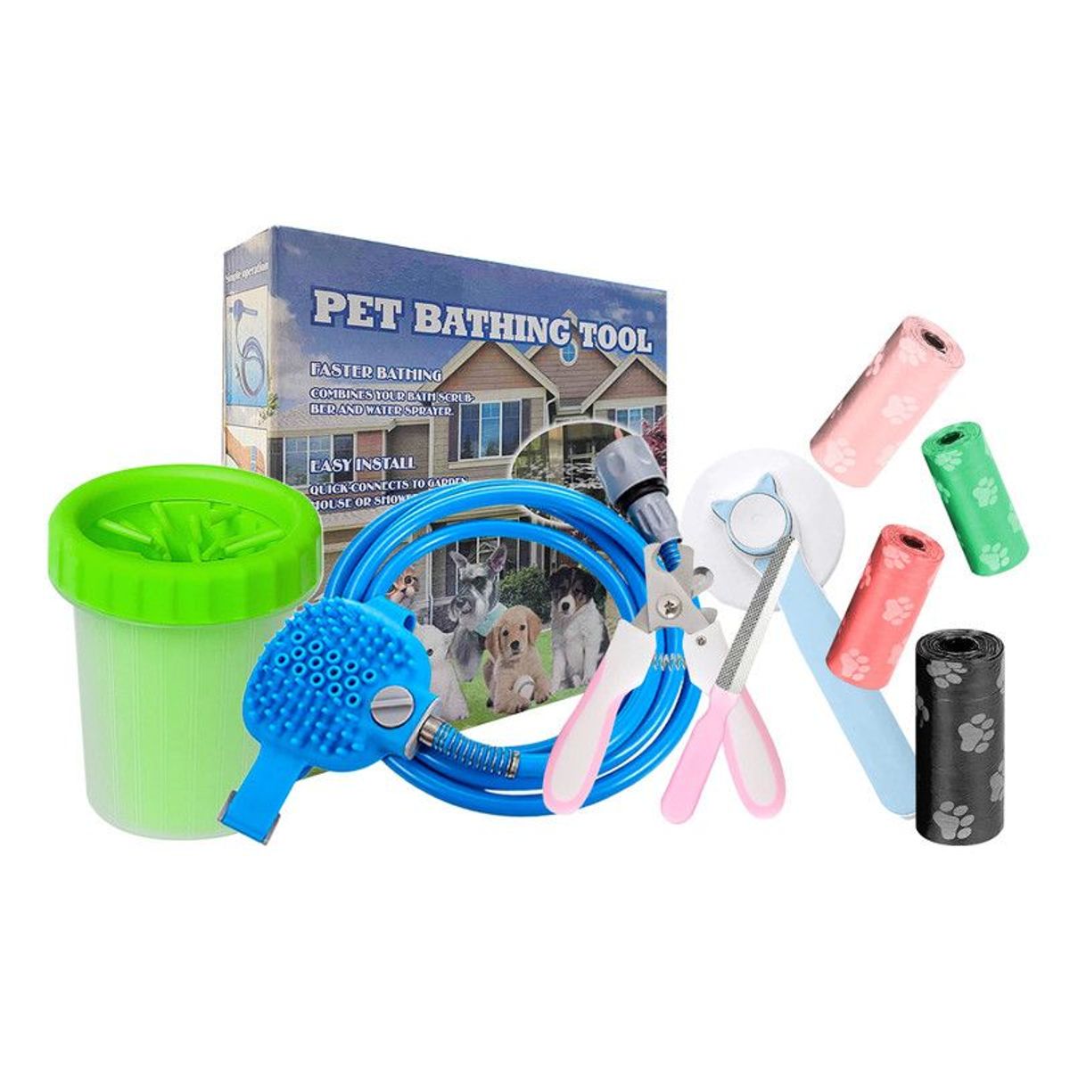 GENERICO - Manguera + Cortaúñas + Cepillo  Celeste + Limpiador Verde