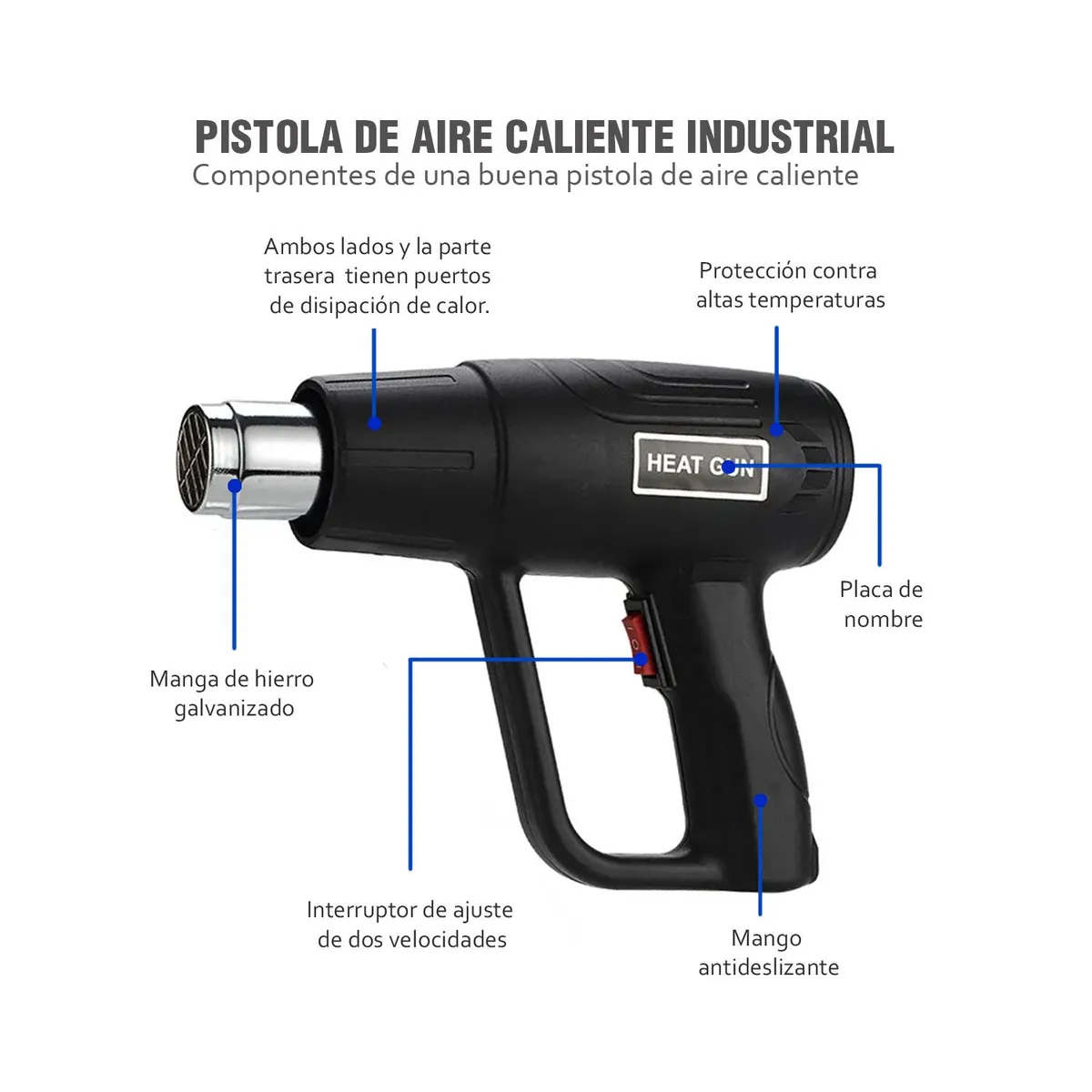 PISTOLA CALOR 2000W  DERRITE CIRCUITOS AIRE CALIENTE DOBLA TUBOS, marca GENERICO - Foto 2