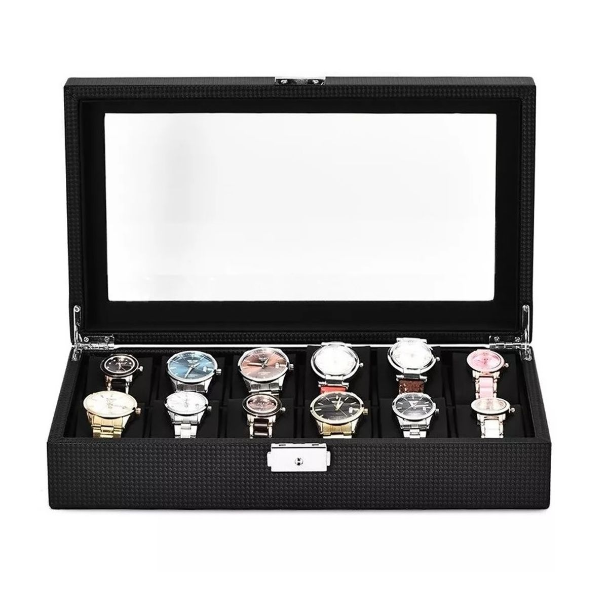 GENERICO - Organizador de Relojes Con 12 Compartimientos Diseño Carbono