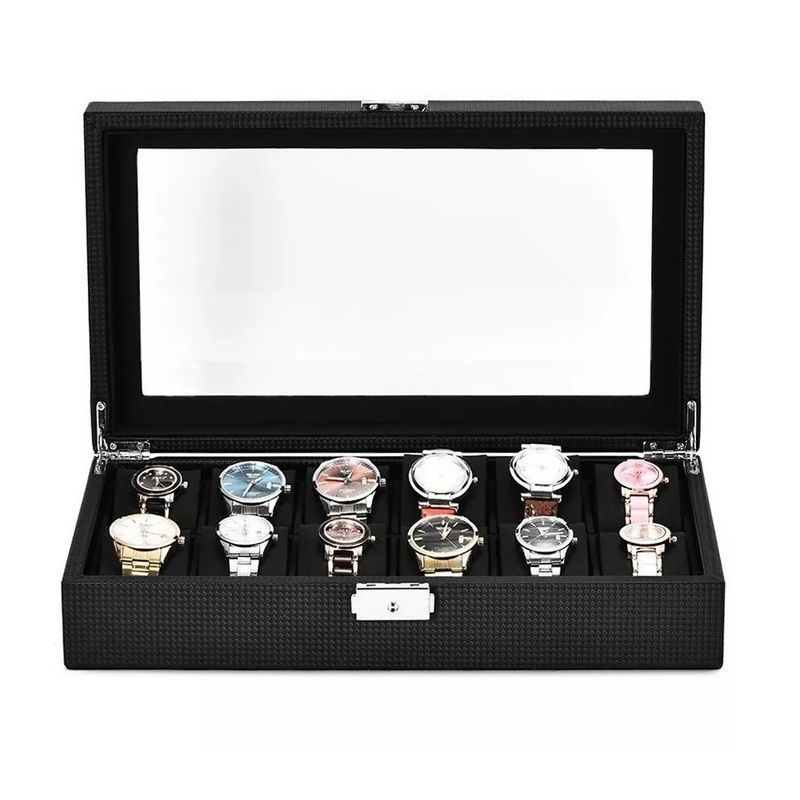GENERICO - Organizador de Relojes Con 12 Compartimientos Diseño Carbono