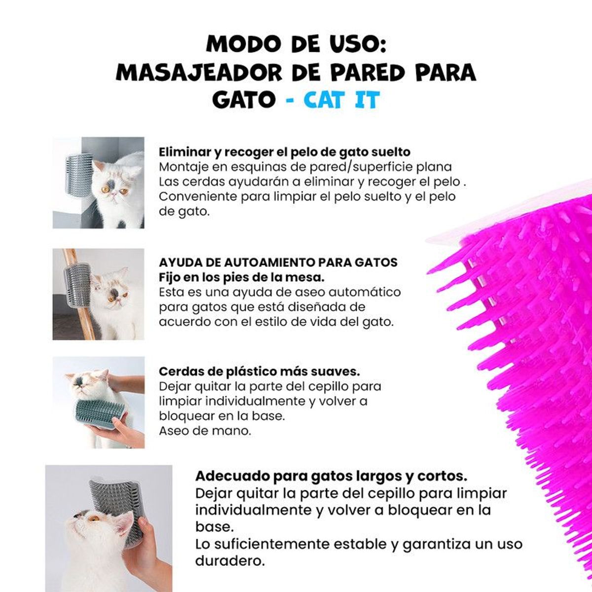 GENERICO - 3 Masajeador de pared para gatos Rosado- Cat It