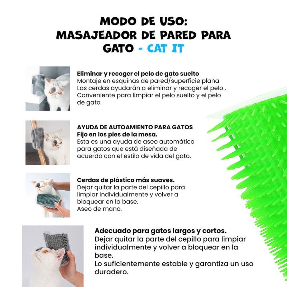 GENERICO - 3 Masajeador de pared para gatos Verde - Cat It