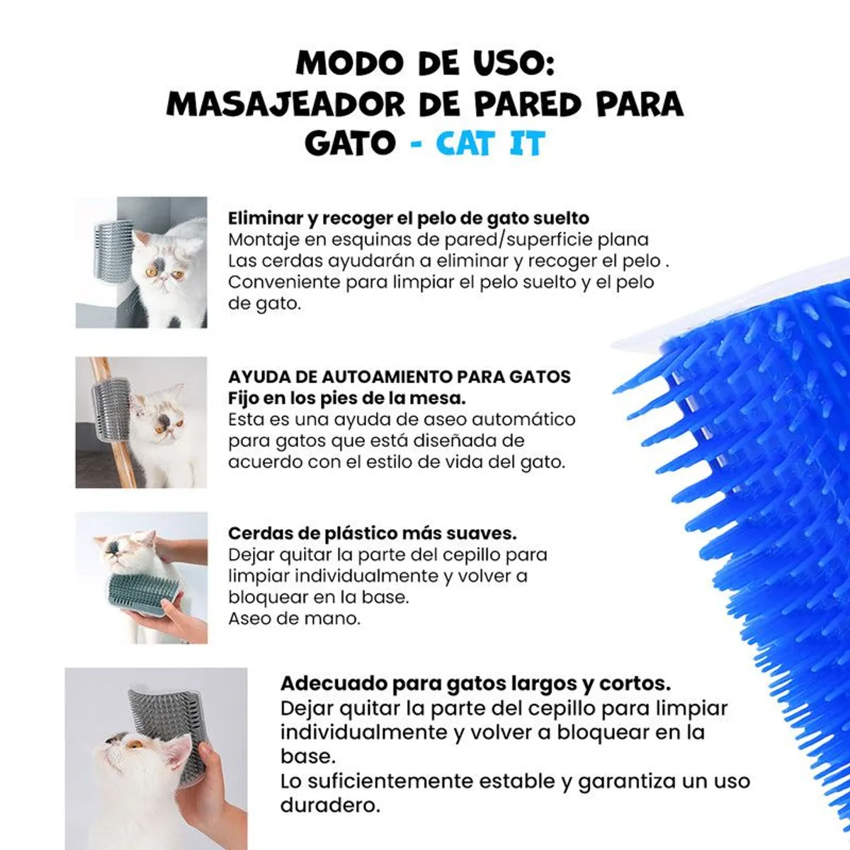 GENERICO - 3 Masajeador de pared para gatos Azul - Cat It