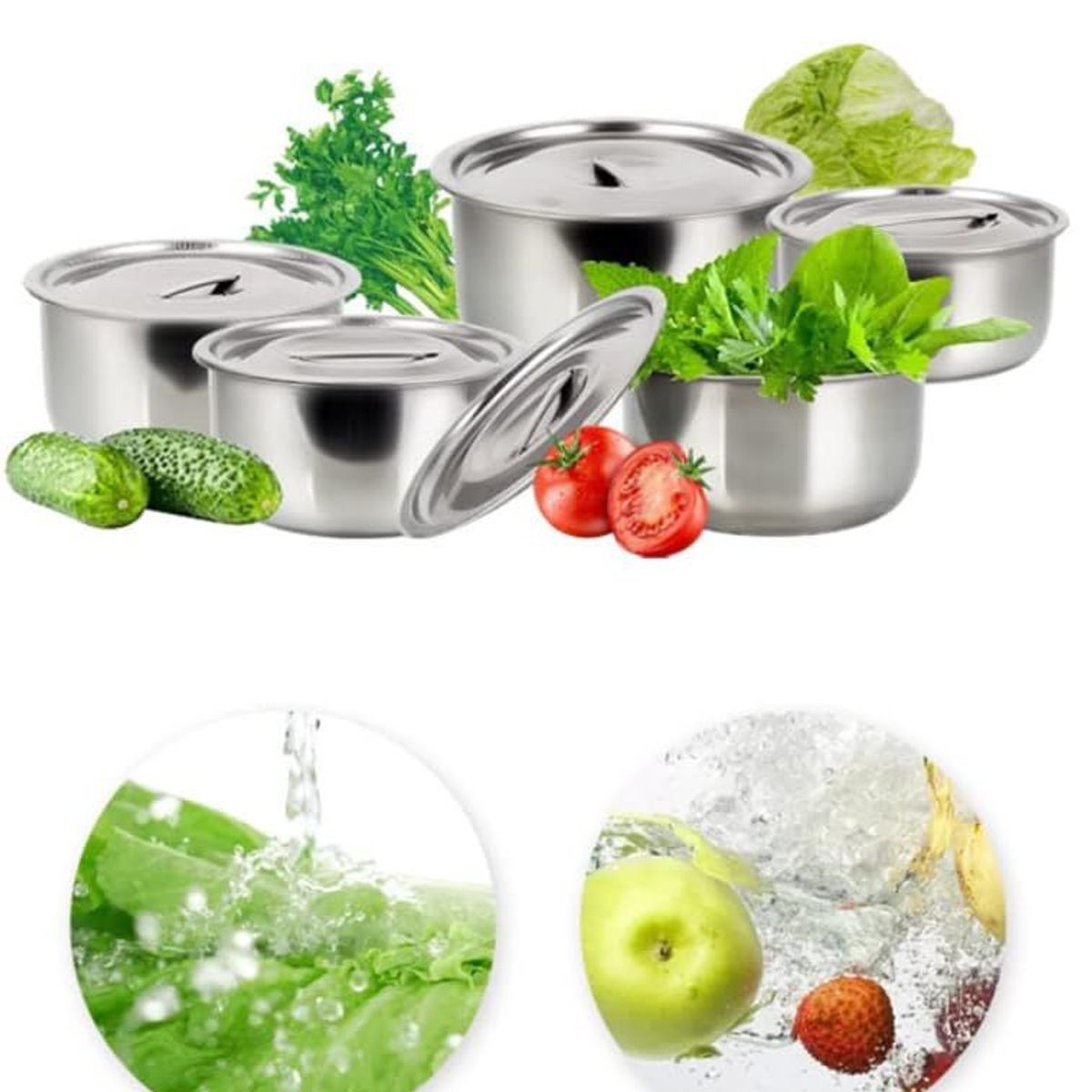 GENERICO - Set X5 de Bowls con Tapa de Acero Inoxidable