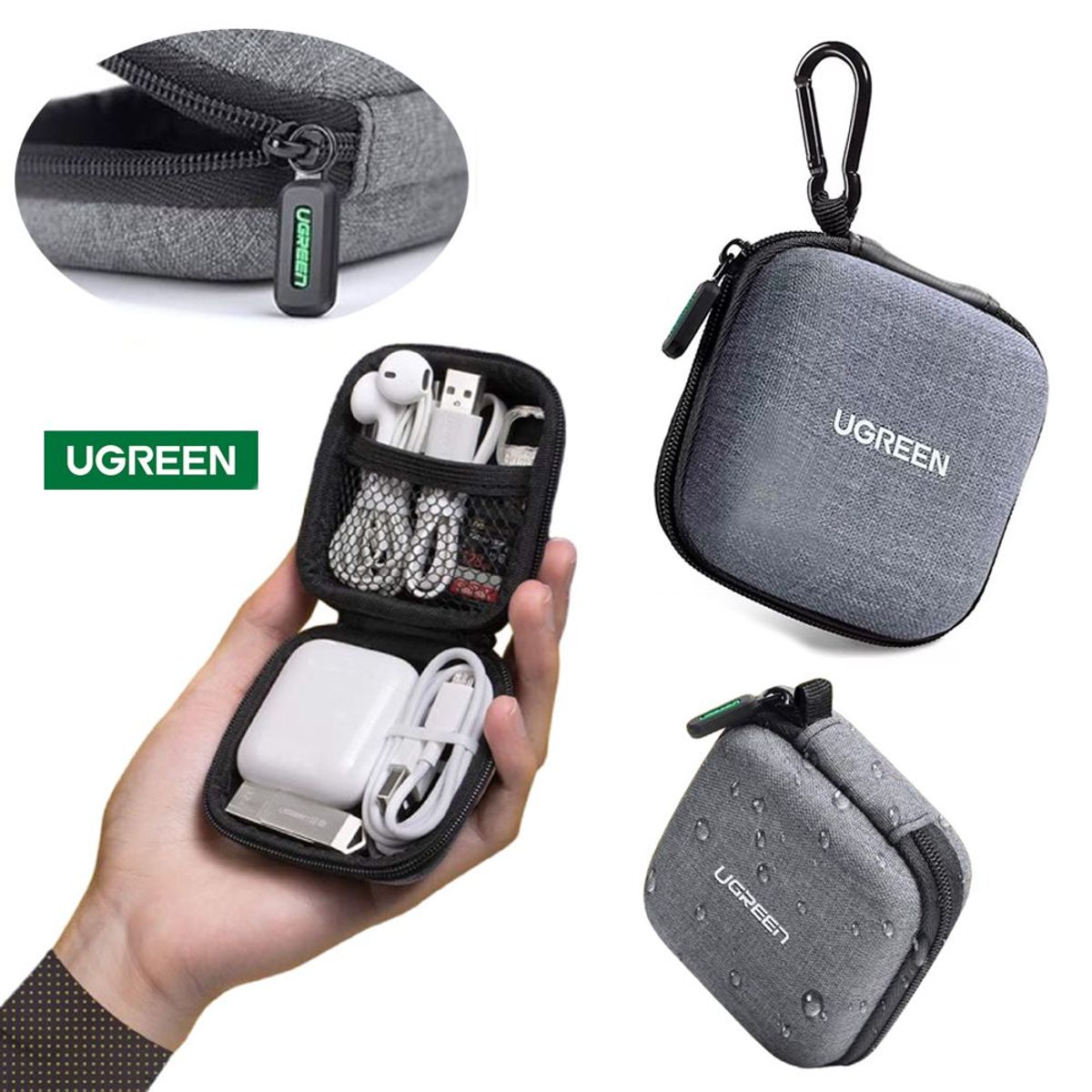 UGREEN - Estuche Funda UGREEN Portatil Para Audifonos Cables Eva Gris