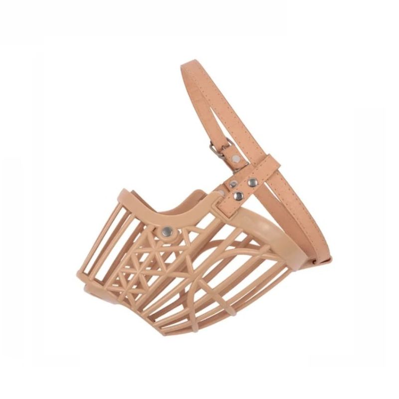 GENERICO - Bozal plástico beige c/correa ajustable para perros talla 7