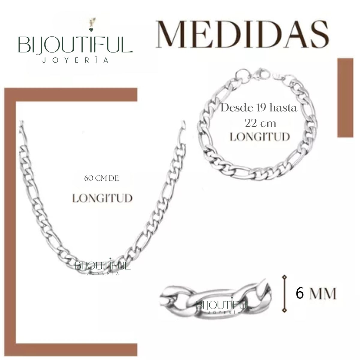 GENERICO - Set Collar Pulsera Figaro Cadena Hombre pack