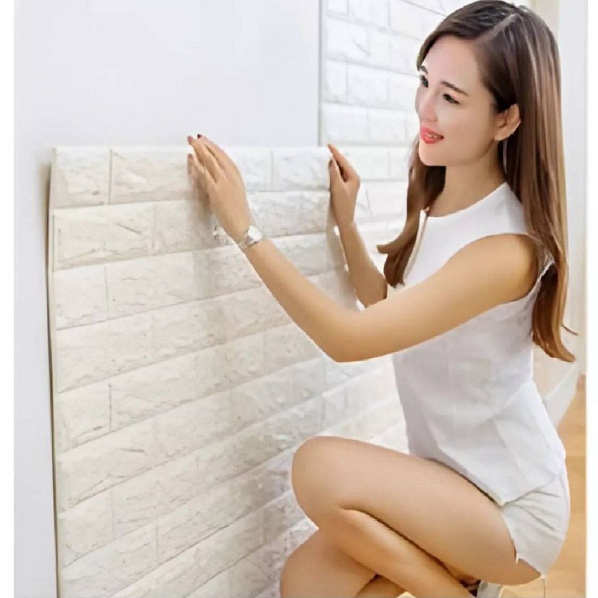 GENERICO - Pack x 6 Pcs Papel Tapiz Autoadhesivo Decoración 3D Ladrillo Blanco