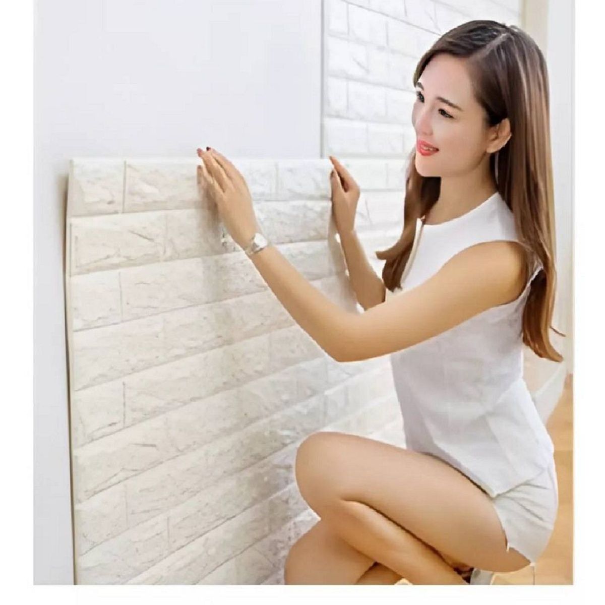 GENERICO - Pack x 6 Pcs Papel Tapiz Autoadhesivo Decoración 3D Ladrillo Blanco