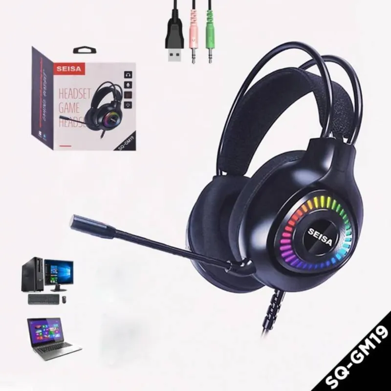 SEISA - Audifono Gamer Microfono Pc Laptop Luz Led Rgb Auricular.