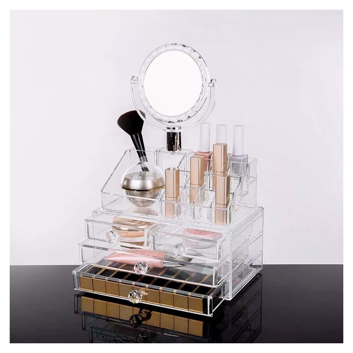 GRETAIL - Organizador De Cosméticos Maquillaje Joyas 4 Cajones Con Espejo Acrílico