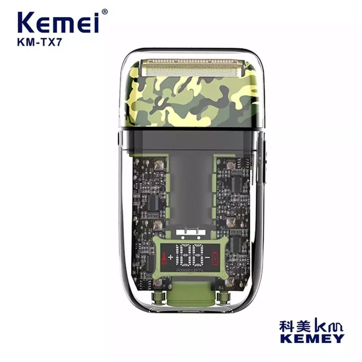 OEM - Afeitadora Eléctrica Kemei KM-TX7 Verde Militar