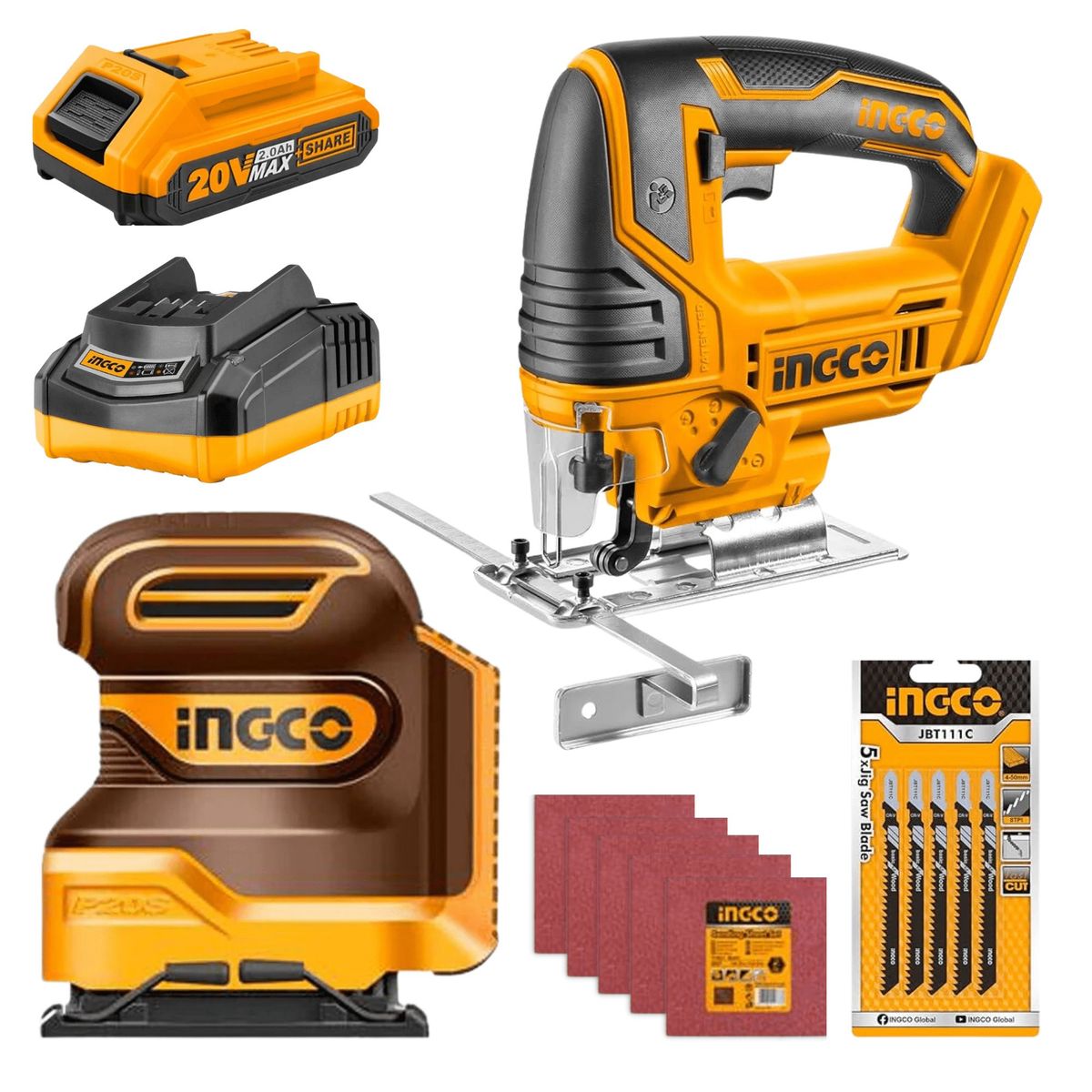 INGCO TOOLS - Combo lijadora orbital 20v + sierra caladora 20v Ingco