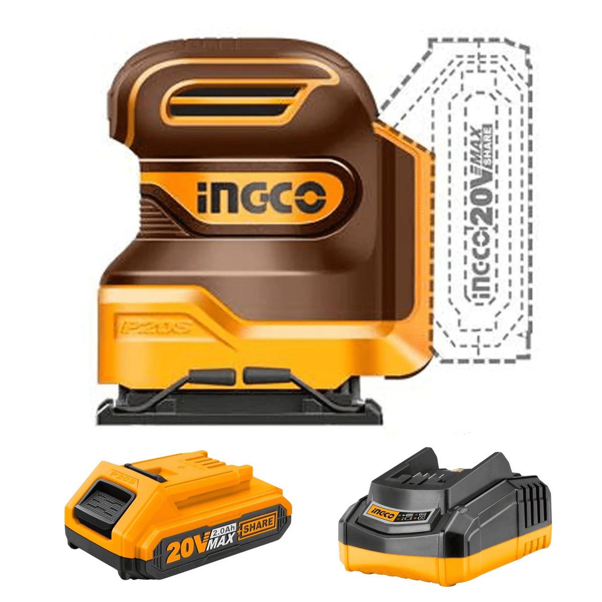 INGCO TOOLS - Combo lijadora orbital 20v + sierra caladora 20v Ingco