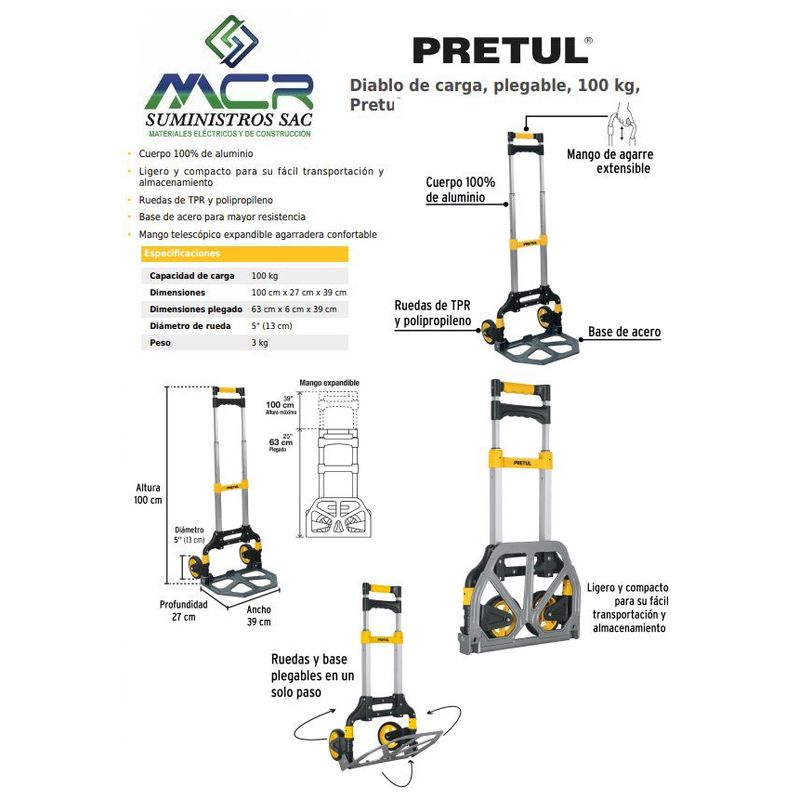 PRETUL - Carreta de carga Plegable 100 kg Pretul