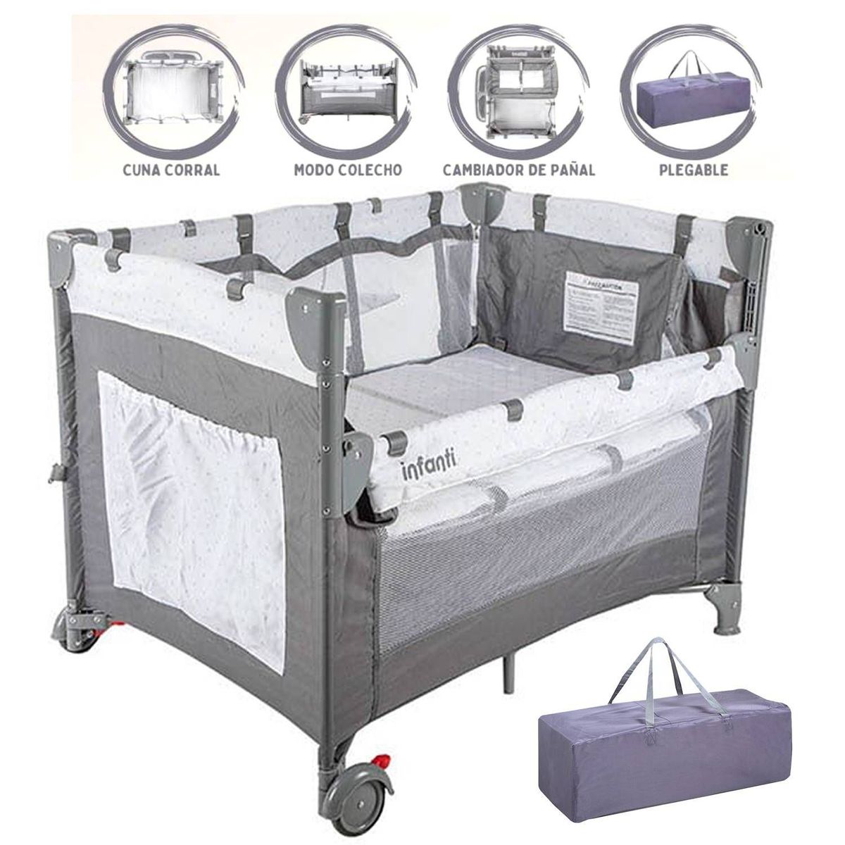 INFANTI - Cuna corral Always TOGETHER Colchon Gris