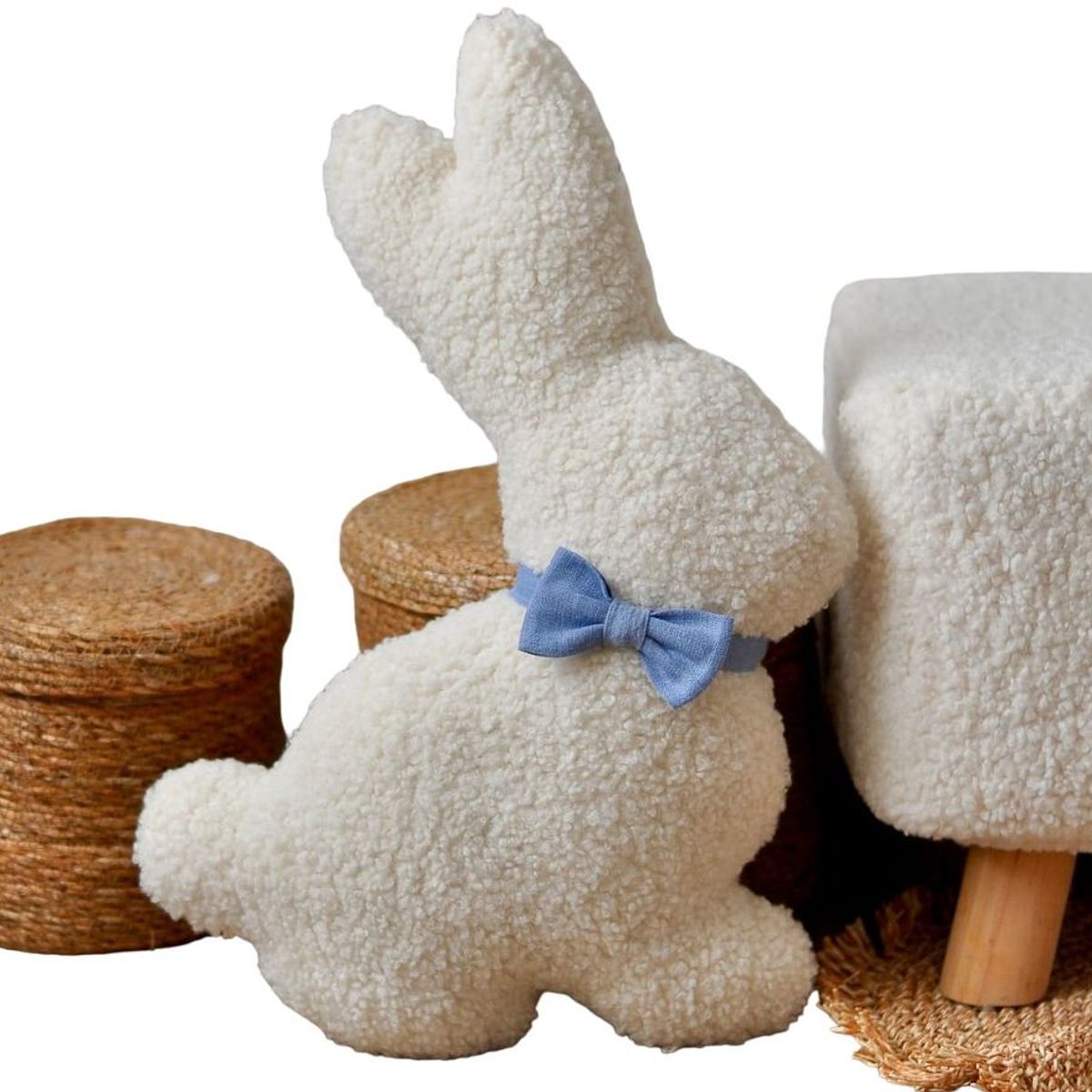 GENERICO - Cojín Conejo Pascua Decoración Nórdica 40x40 cm Cinta Azul