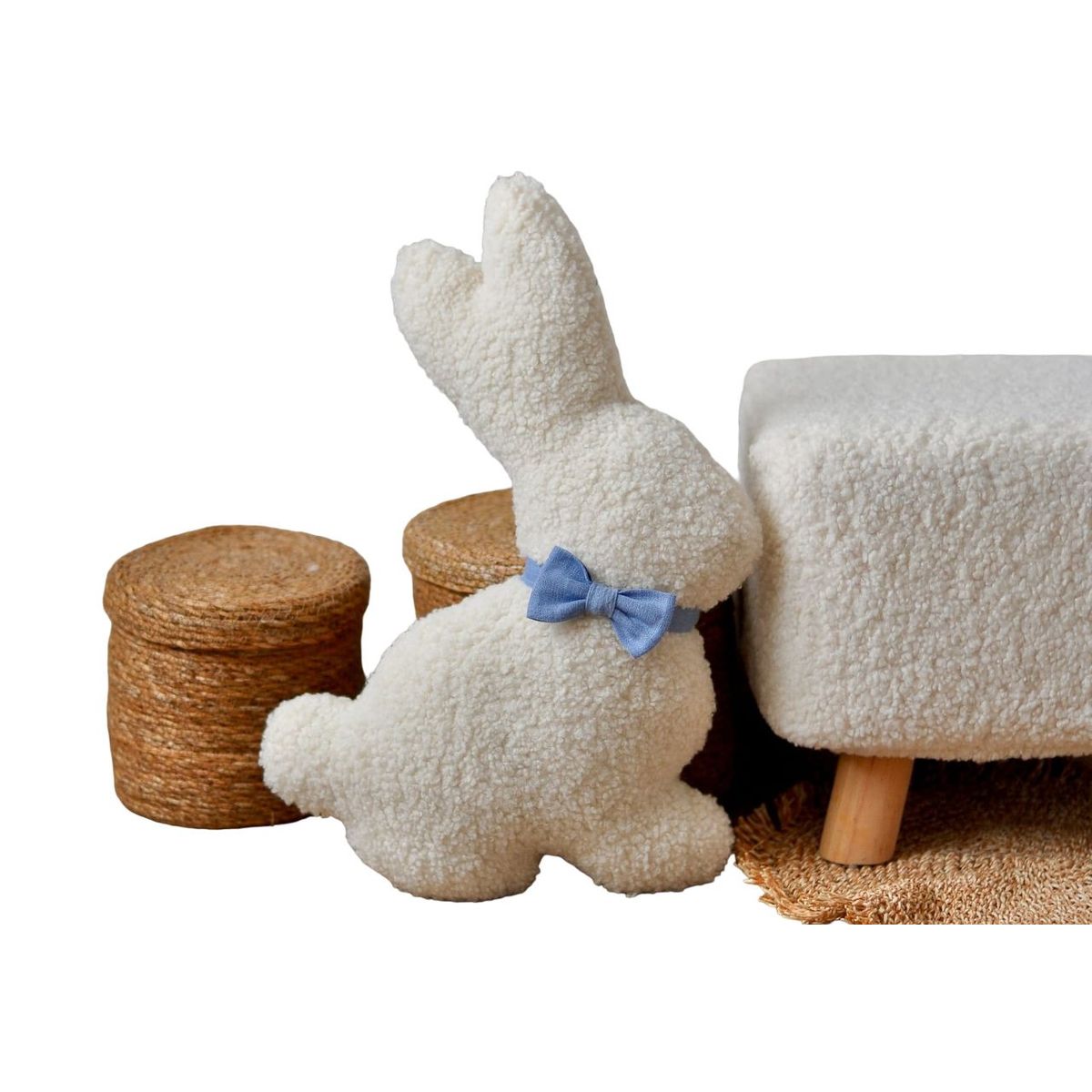 GENERICO - Cojín Conejo Pascua Decoración Nórdica 40x40 cm Cinta Azul