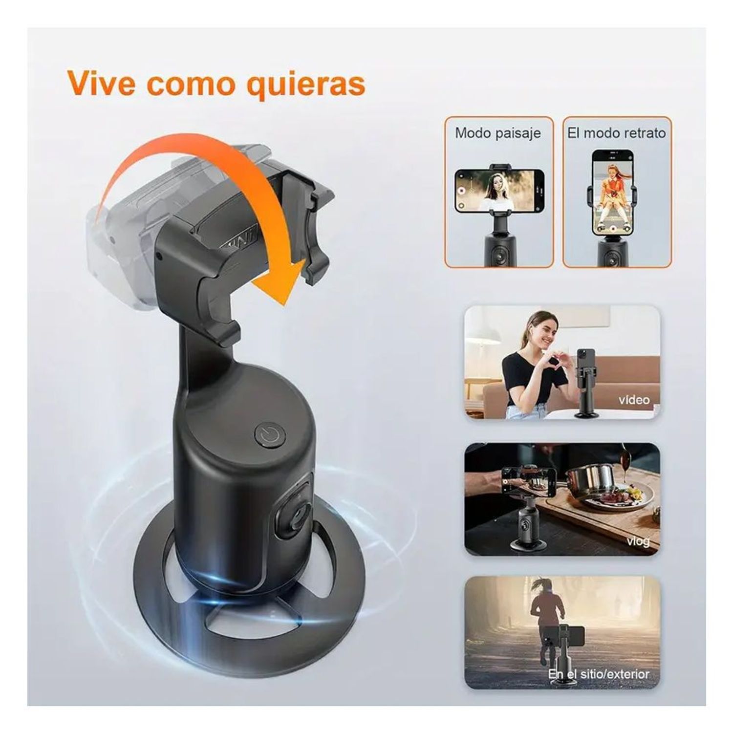 Trípode Con Seguimiento Facial Automático 360° – Control Por Gestos Y Mando A Distancia, Sin App