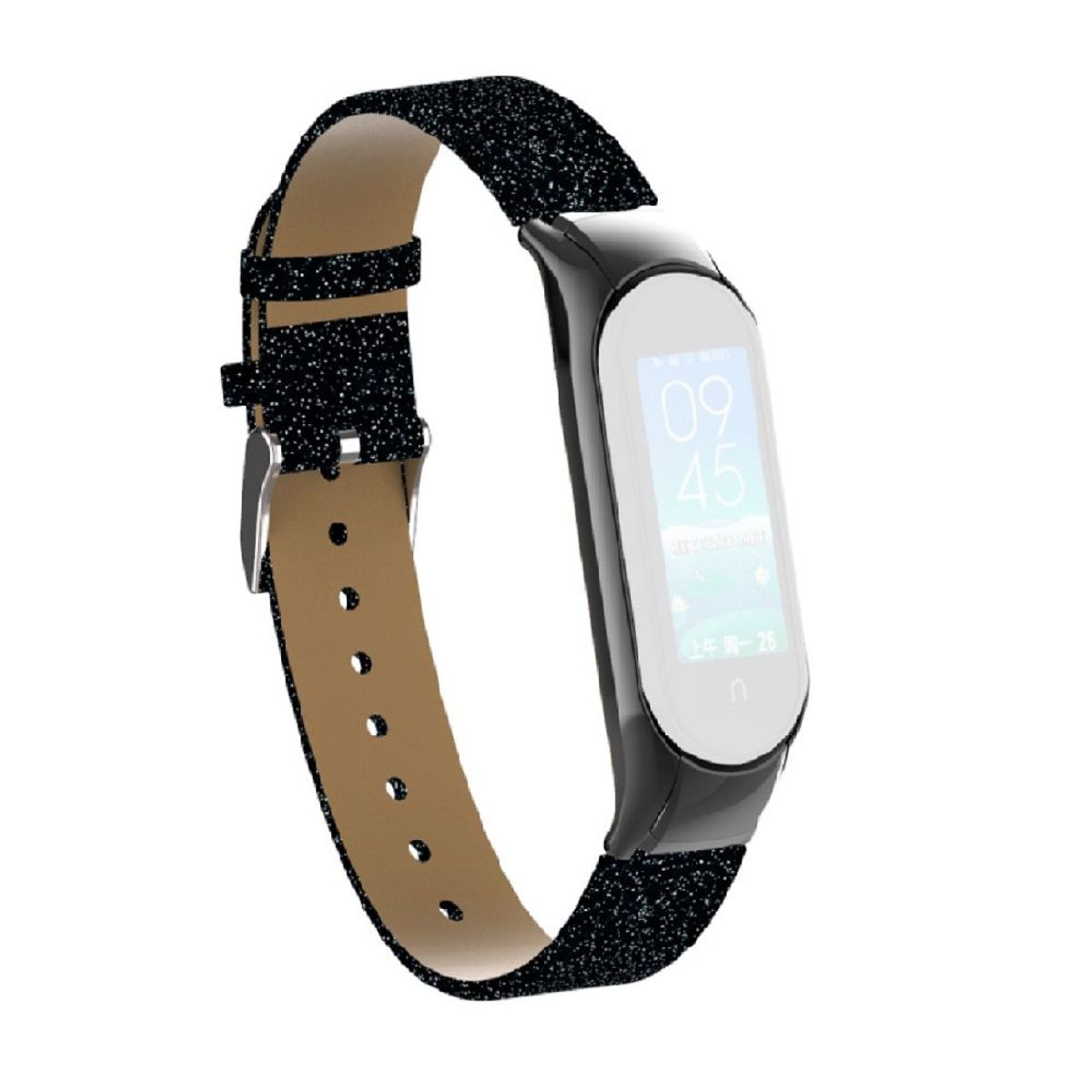 GENERICO - Correa de cuero escarchada para Xiaomi band 7 - Negro