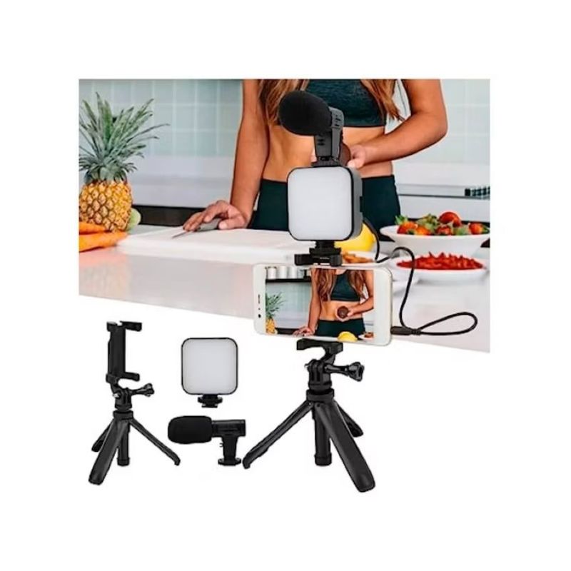 GENERICO - KIT DE GRABACIÓN TRIPODE MICRÓFONO LUZ LED CONTROL MODELO PRIME