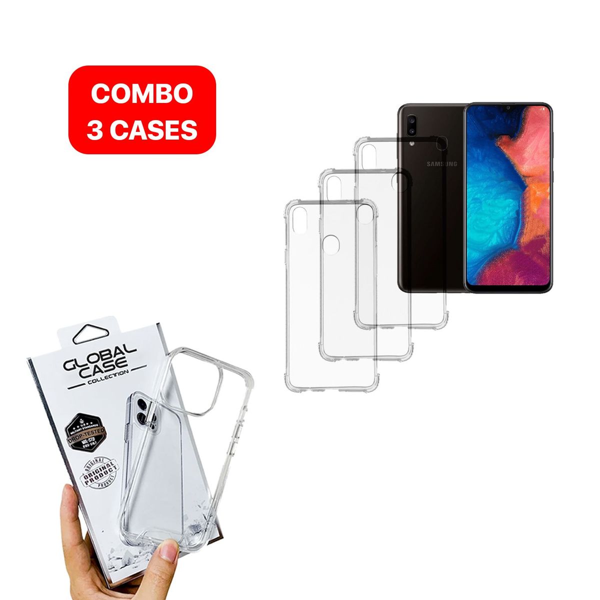 GENERICO - Combo Case Space Para Samsung A20 Transparente