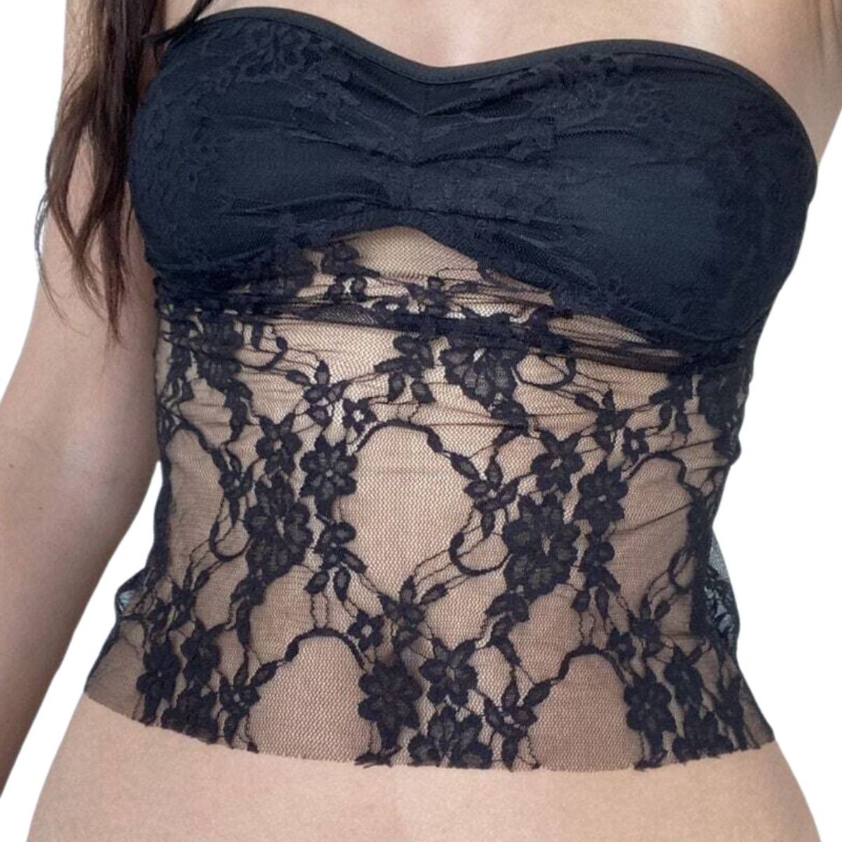 GENERICO - Top Encaje Strapless Negro Mujer