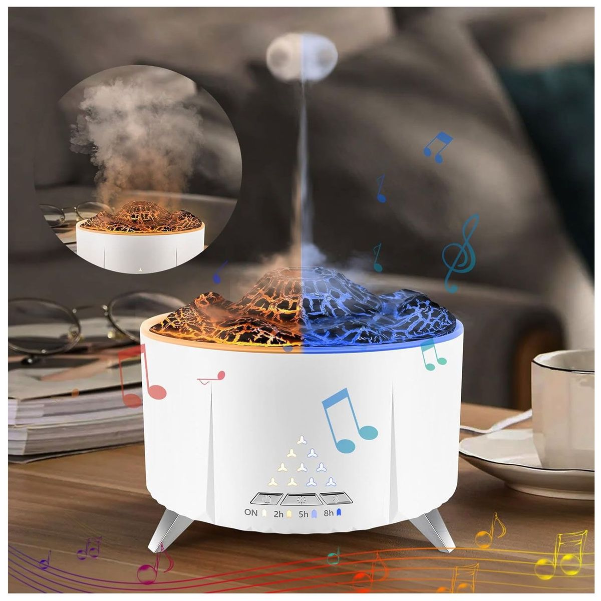 NEO DIGITAL - Humidificador Efecto Fuego Aromaterapia Luz Led V32 Blanco 350ml