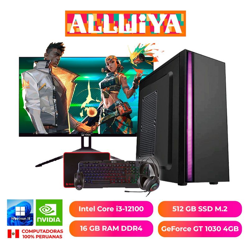 ALLWIYA - COMPUTADORA GAMER ALLWIYA CORE I3-12100 16GB RAM 512GB SSD NVIDIA 4GB MONITOR 21