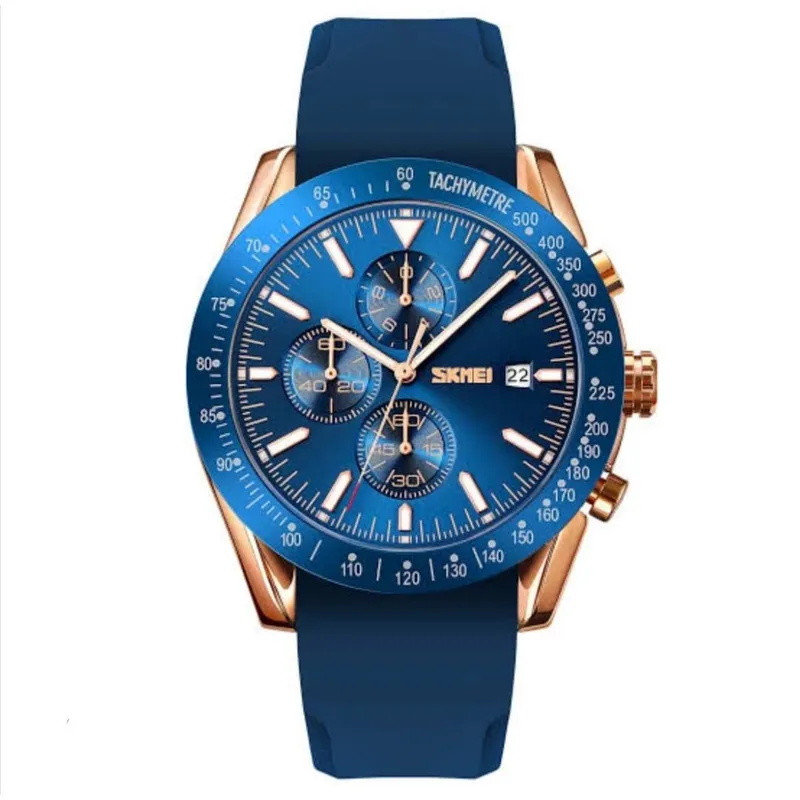 SKMEI - Reloj Skmei 9253 AZUL BORDES ORO ROSA CORREA Silicona