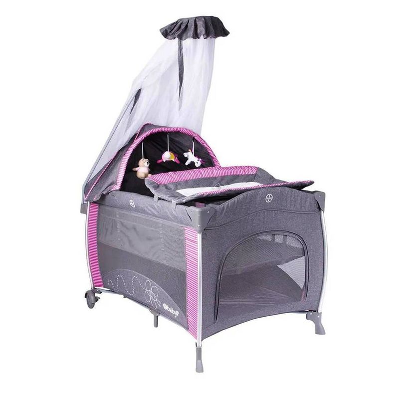 EBABY - Cuna Corral Aluminio Ebaby NOA 780 Con Tul - Rosado