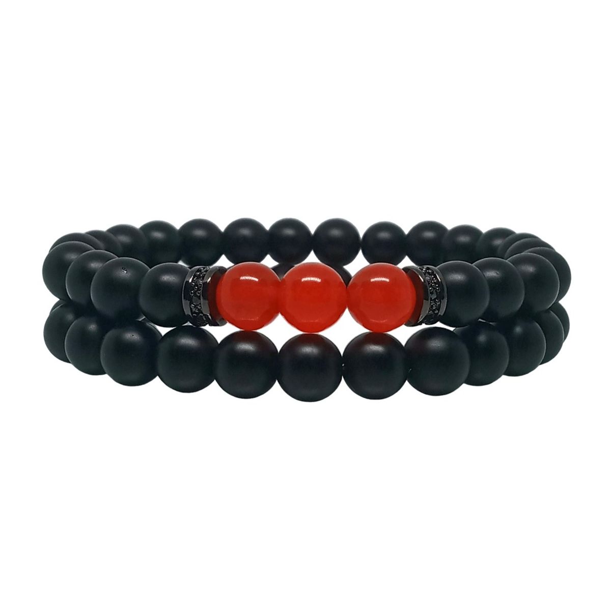 LUCYANA JOYAS Y ACCESORIOS - Juego de Pulsera para Hombre en Cuarzo Ónix  y Ágata rojo