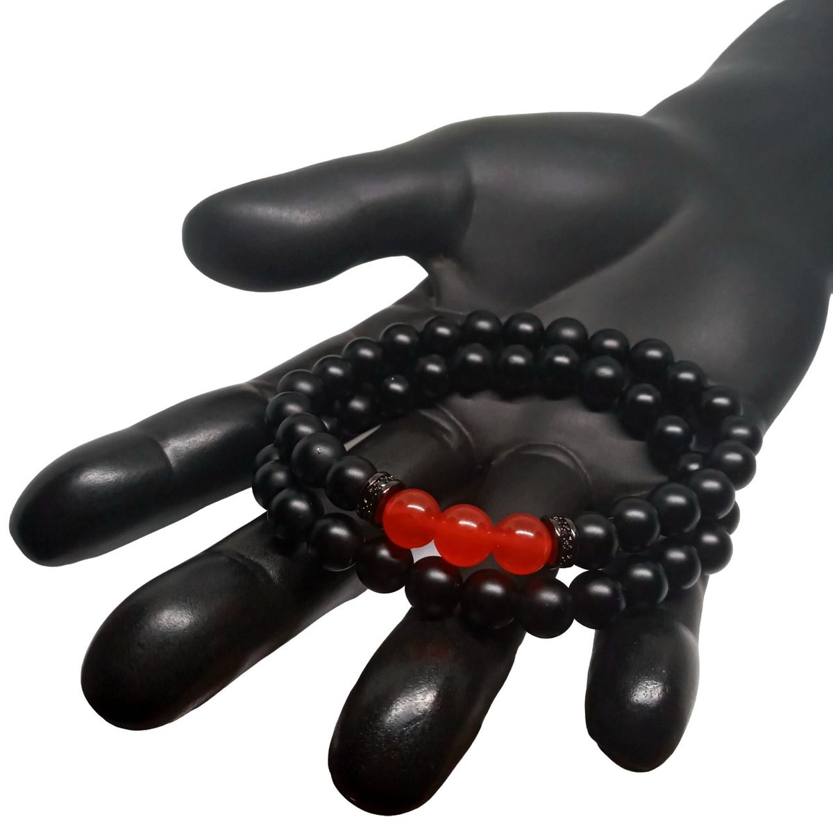 LUCYANA JOYAS Y ACCESORIOS - Juego de Pulsera para Hombre en Cuarzo Ónix  y Ágata rojo