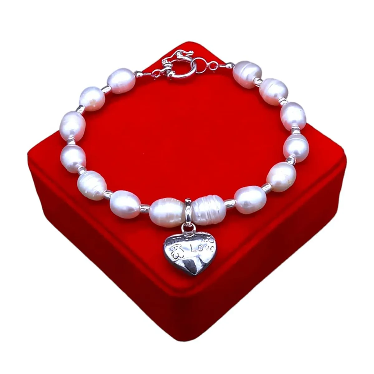 GENERICO - Pulsera Con Perlas Del Rio Y Dije Modelo Corazón