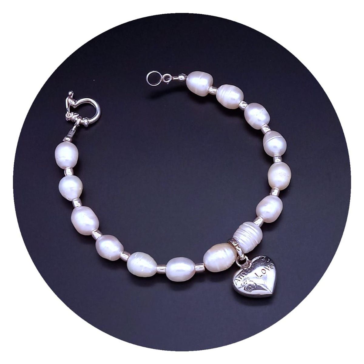 GENERICO - Pulsera Con Perlas Del Rio Y Dije Modelo Corazón