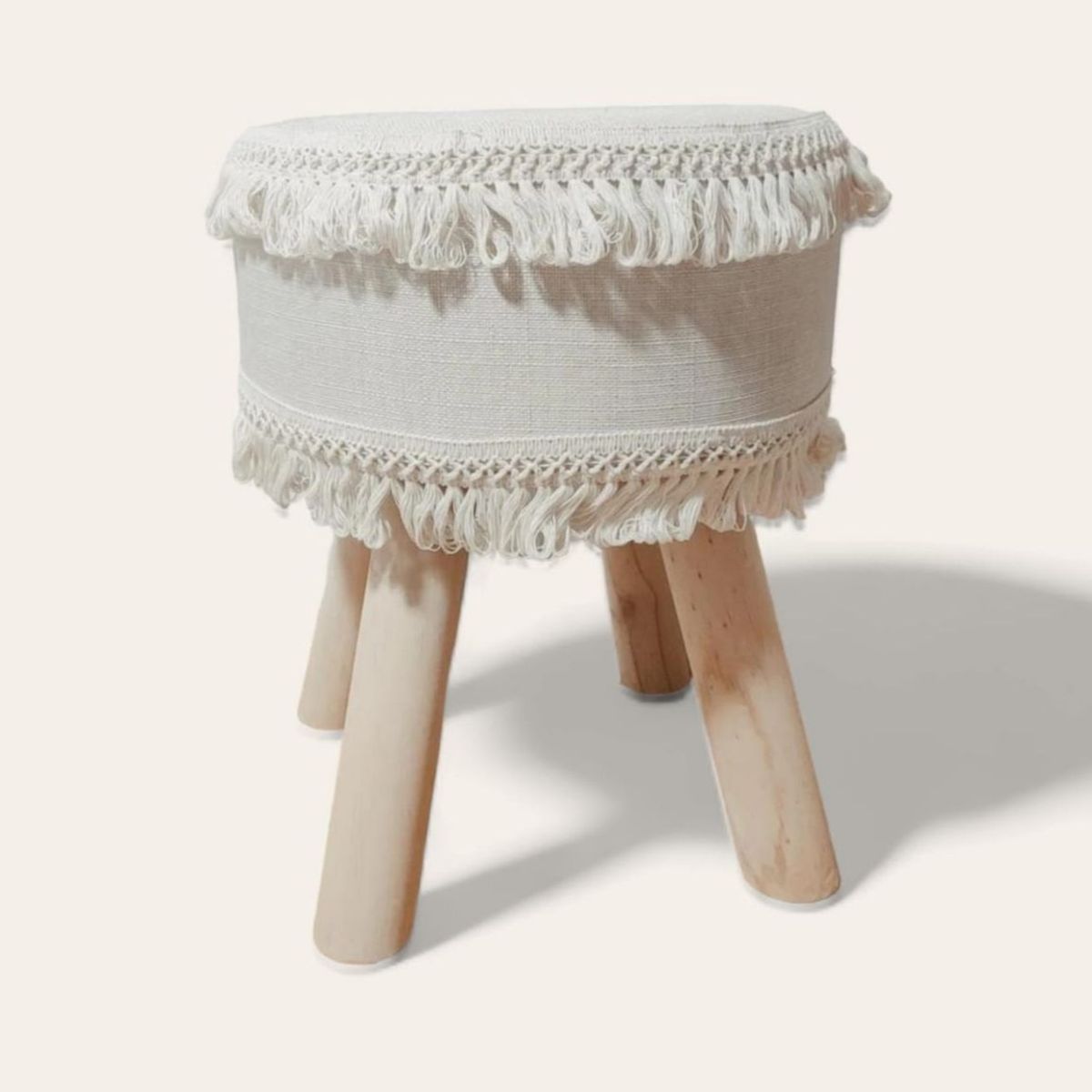 GENERICO - Puff boho macramé Nórdico color hueso 43x33 cm