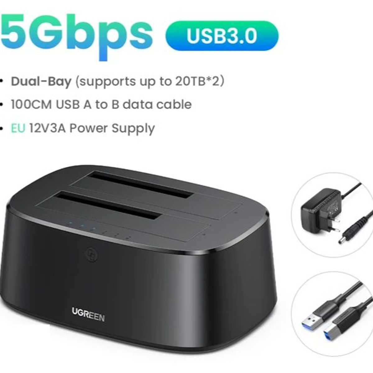 UGREEN - Estación de acoplamiento de Disco Duro de doble Bahía SATA  - UGREEN