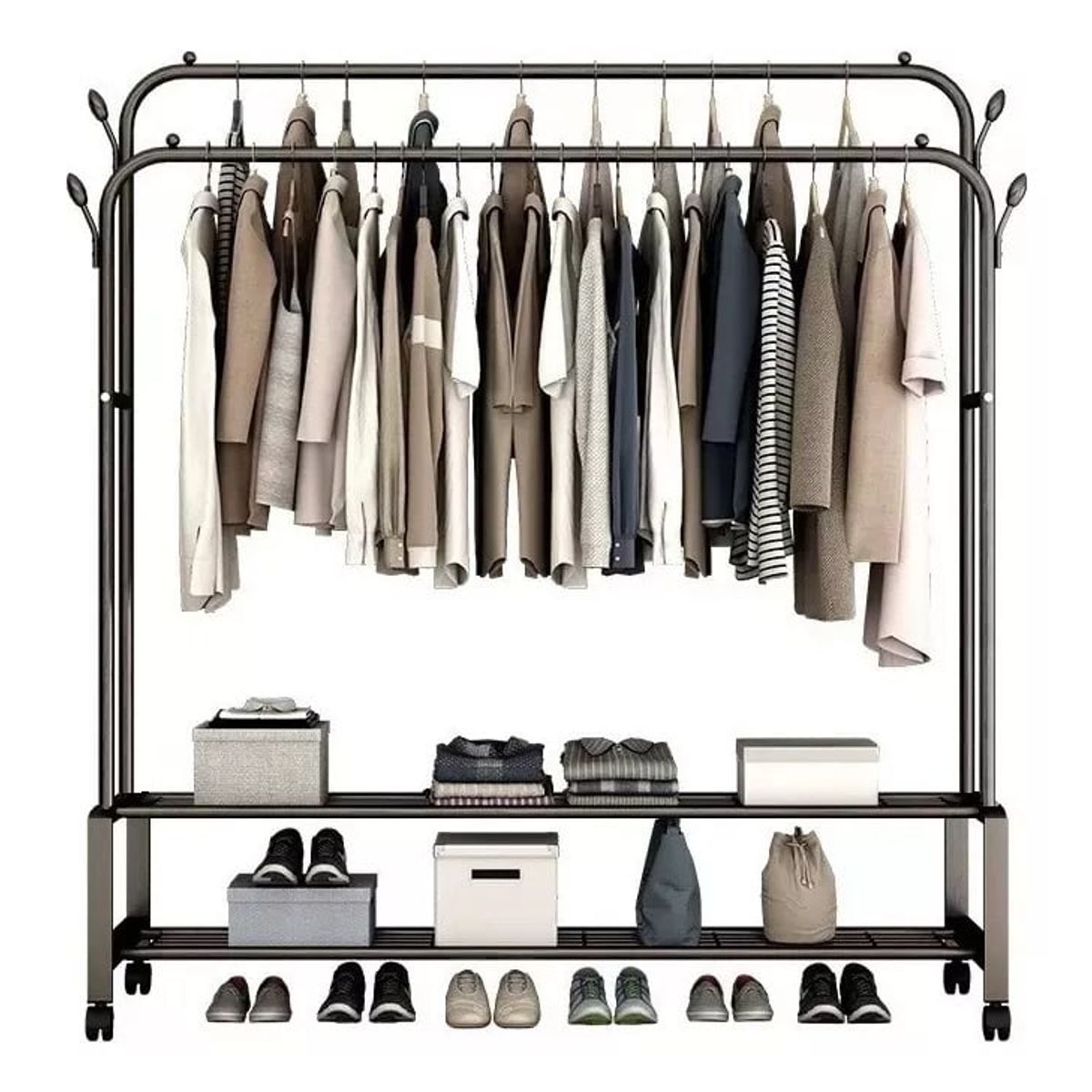 OEM - Organizador De Ropa Doble con Estantes De 2 Niveles con Ruedas