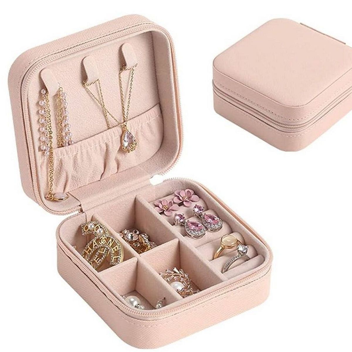 GENERICO - Mini Organizador de Joyas de Viaje Portátil con Cremallera Rosado