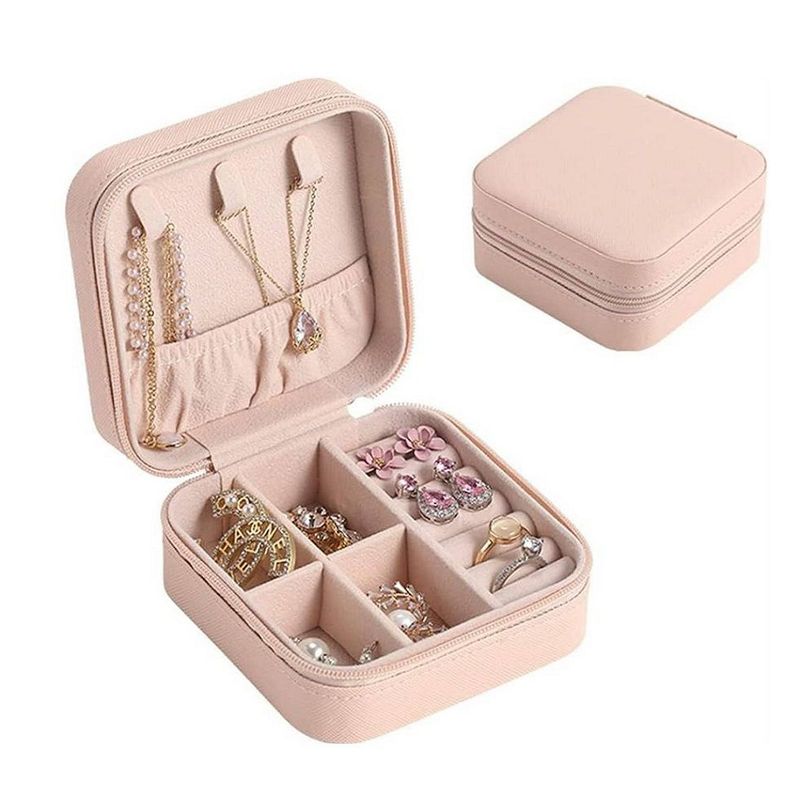 GENERICO - Mini Organizador de Joyas de Viaje Portátil con Cremallera Rosado