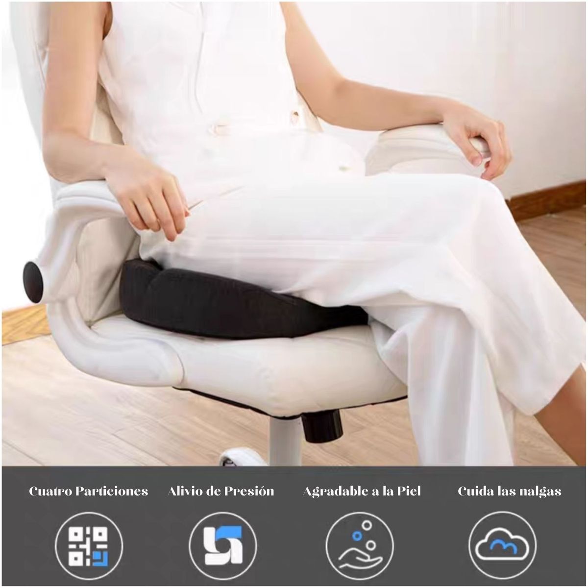 DAUER - Cojín Asiento 3D Ortopédico para coxis para hemorroides con Asa Negro