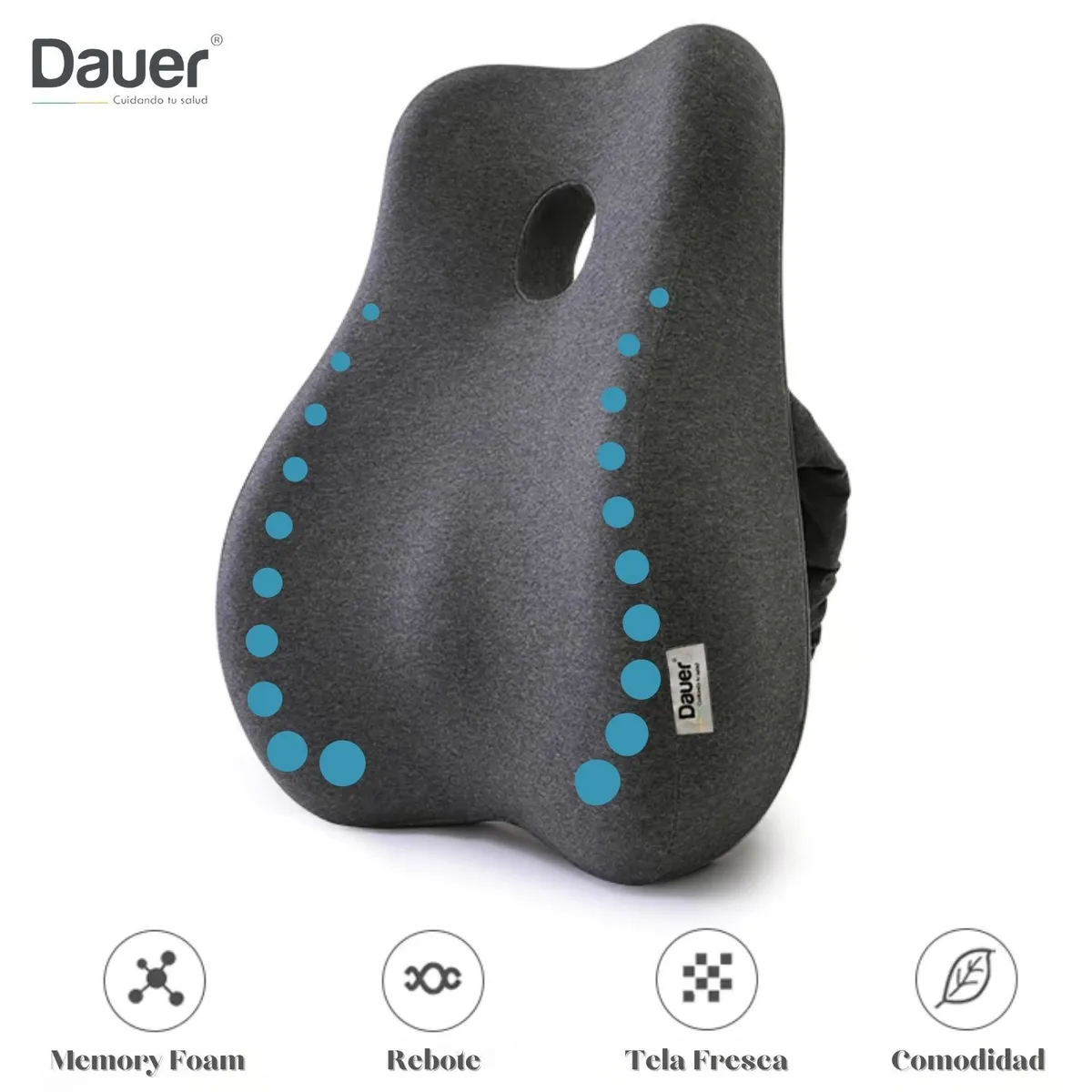 DAUER - Cojín Lumbar Respaldar Viscoelástico Diseño 3D Espacial Ergonomico Neg